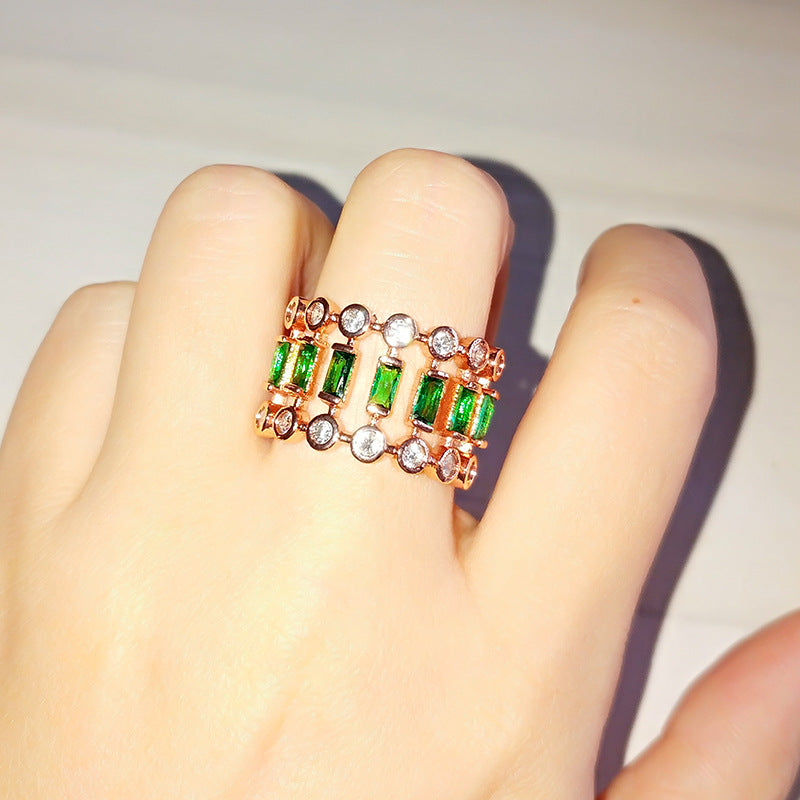 Emerald Gold-plated Hollow Ring For Women