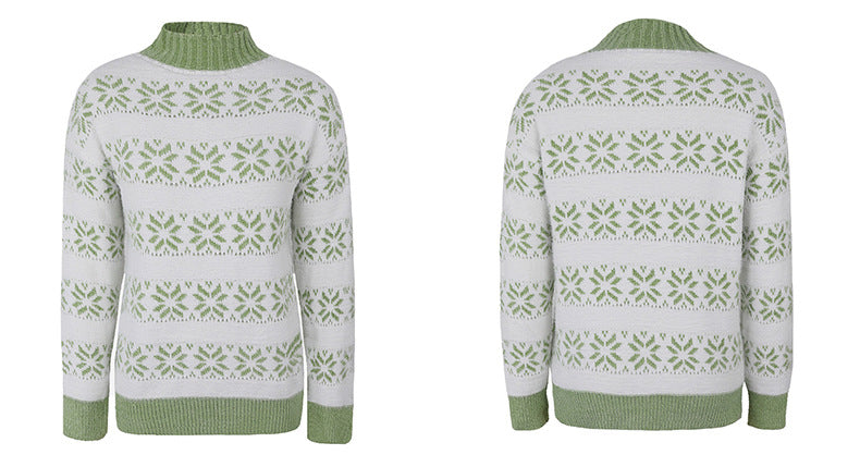 Half High Neck Christmas Snowflake Sweater Blouse for women