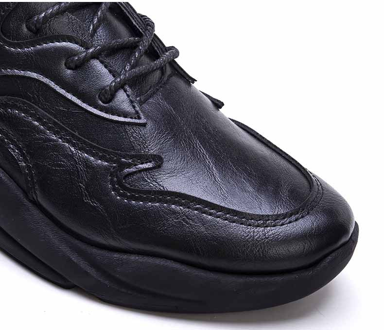 Men's Casual Shoes With Round Head Leather And Thick Sole