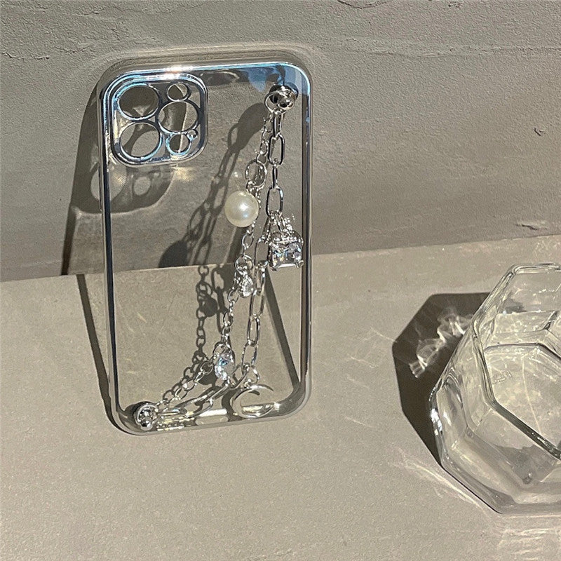 Silicone Phone Case With Diamond Bracelet And Moon Plating Bracelet