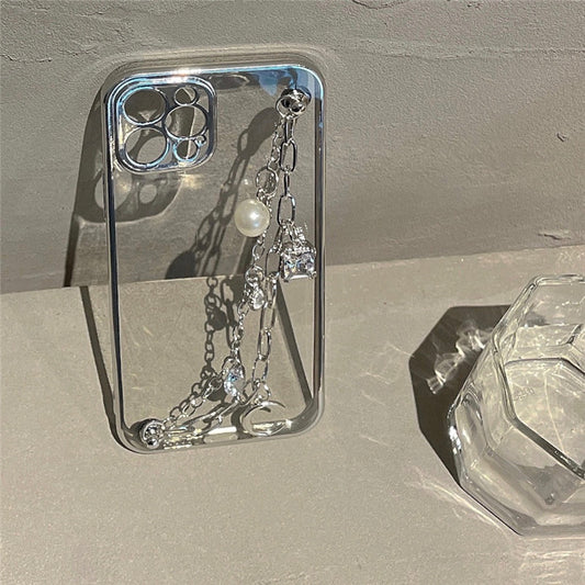 Silicone Phone Case With Diamond Bracelet And Moon Plating Bracelet