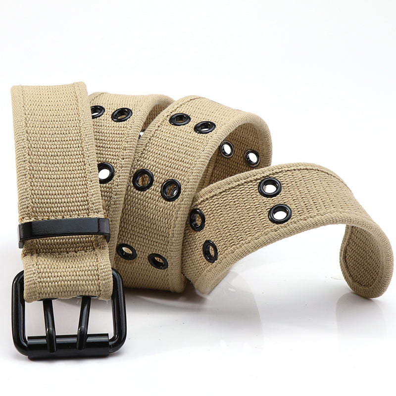 Casual Double Pin Buckle Covered Canvas Belt