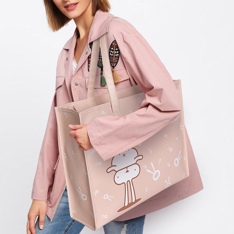 Lychee Pattern Pu Handbag Cartoon Large Capacity