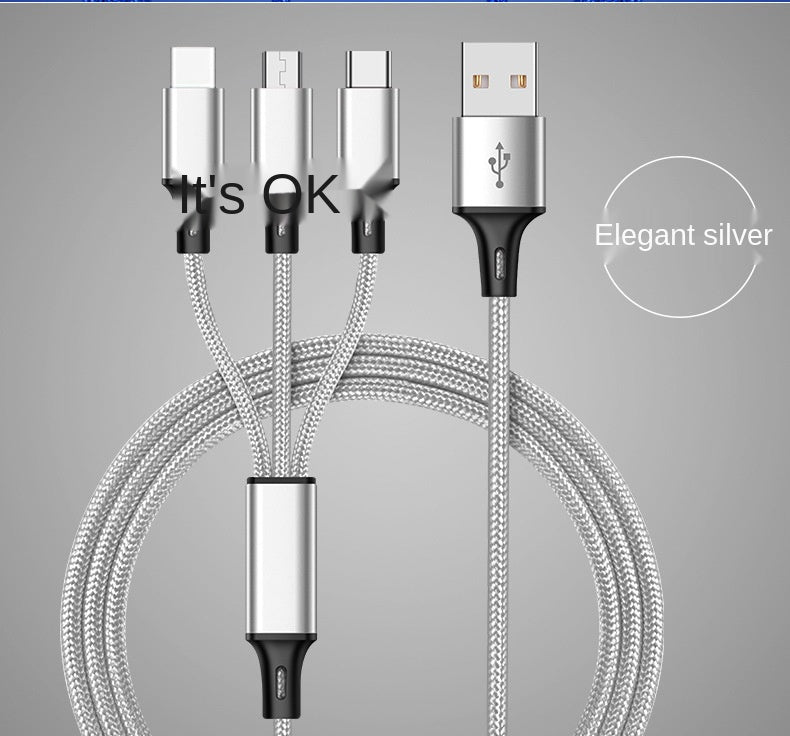 Three-head Mini Braided Three-in-one Data Cable fast charging
