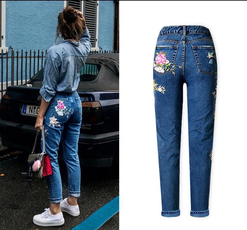 High-rise Slim-fit Straight-leg Jeans With Front And Back Embroidery