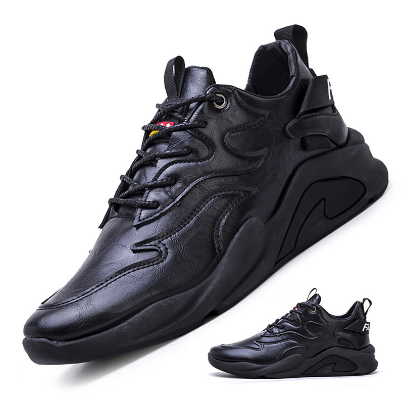 Men's Casual Shoes With Round Head Leather And Thick Sole