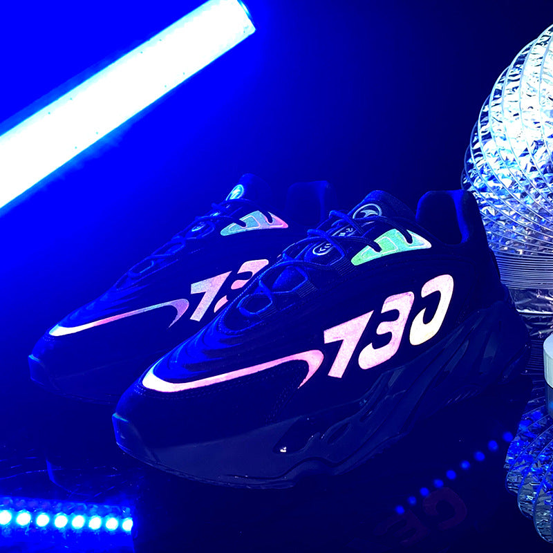 Leather Popcorn Casual Sports Black Samurai Reflective Shoes